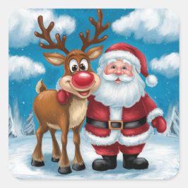 Niedlicher Weihnachtsschnee und Rudolph Quadratischer Aufkleber