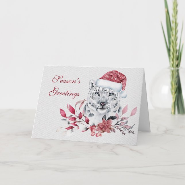 Niedlicher Weihnachtsschneeleopard Feiertagskarte (Vorderseite)