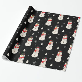 Niedlicher Weihnachtsschneemann Black Geschenkpapier