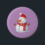 Niedlicher Weihnachtsschneemann Button<br><div class="desc">Ein niedlicher Weihnachtsschneemann, der irgendwie chubby und fröhlich einen gestreiften Schal und einen roten Weihnachtshut trägt. Feierlich und unterhaltsam.</div>