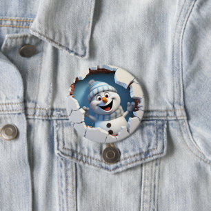 Niedlicher Weihnachtsschneemann durch die Mauer il Button