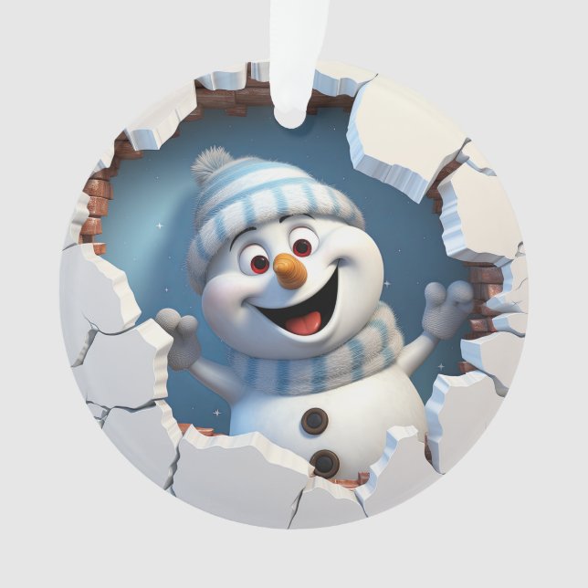 Niedlicher Weihnachtsschneemann durch die Mauer il Ornament (Vorderseite)