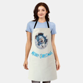 Niedlicher Weihnachtsschneemann durch die Mauer il Schürze