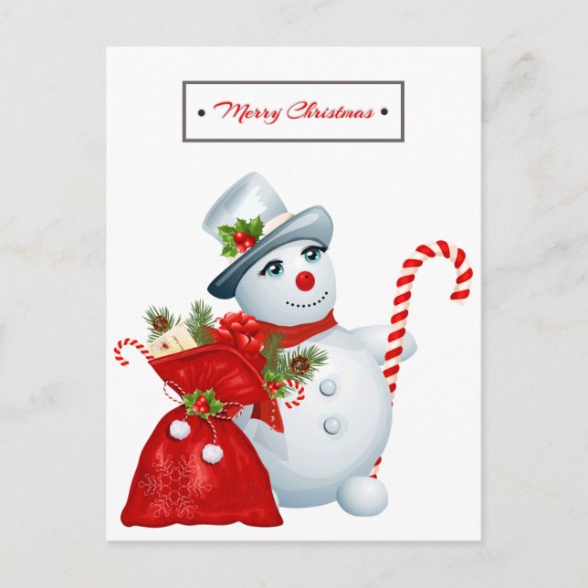 Niedlicher Weihnachtsschneemann Feiertagspostkarte (Vorderseite)