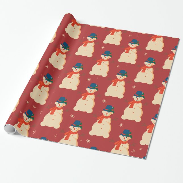 Niedlicher Weihnachtsschneemann Geschenkpapier (Ungerollt)
