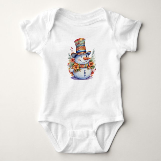 Niedlicher Weihnachtsschneemann in Mandala Hat Wat Baby Strampler (Vorderseite)
