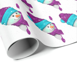 Niedlicher Weihnachtsschneemann in Schneeflocken Geschenkpapier