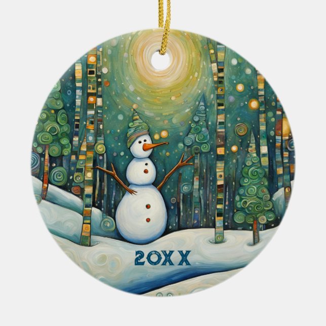 Niedlicher Weihnachtsschneemann Keramik Ornament (Vorne)