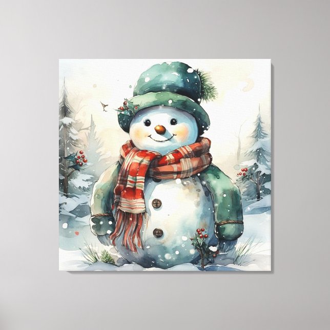 Niedlicher Weihnachtsschneemann Leinwanddruck (Vorderseite)