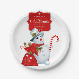 Niedlicher Weihnachtsschneemann Pappteller