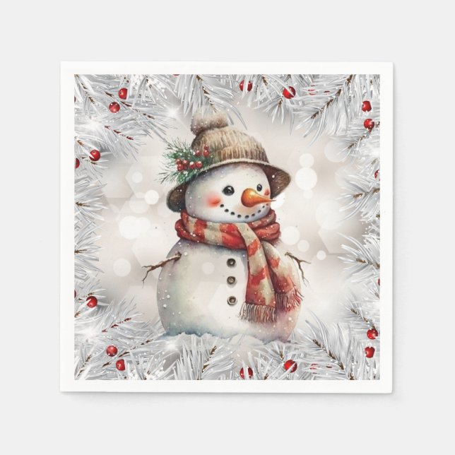 Niedlicher Weihnachtsschneemann Serviette (Vorderseite)