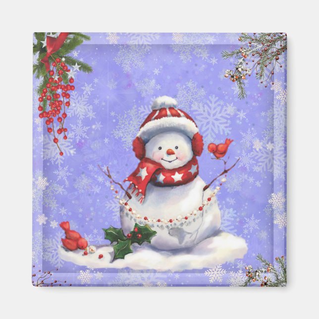 Niedlicher Weihnachtsschneemann und Freunde Magnet (Vorne)