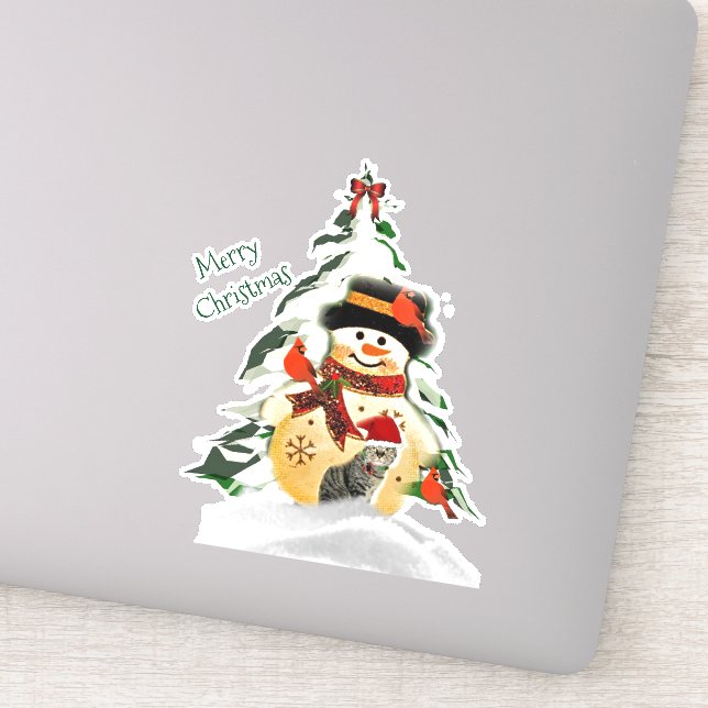 Niedlicher Weihnachtsschneemann und Tierfreunde Aufkleber (Detail)
