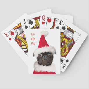 Niedlicher Weihnachtsschwarzer Mops Santa Bah HumP Spielkarten