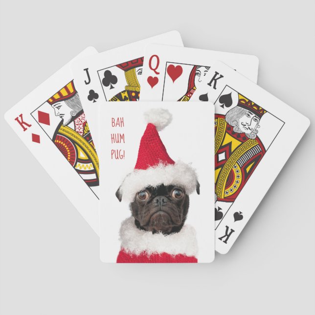 Niedlicher Weihnachtsschwarzer Mops Santa Bah HumP Spielkarten (Rückseite)