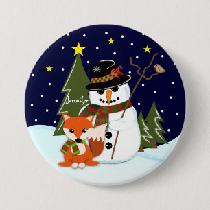 Niedlicher WeihnachtsSnowman und Fox und Button