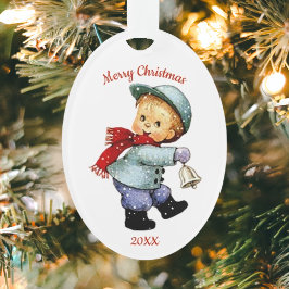 Niedlicher Weihnachtsspielzeugjunge mit Bell-Akryl Ornament