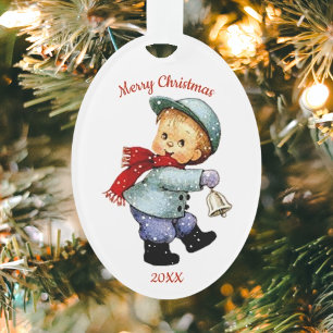 Niedlicher Weihnachtsspielzeugjunge mit Bell-Akryl Ornament