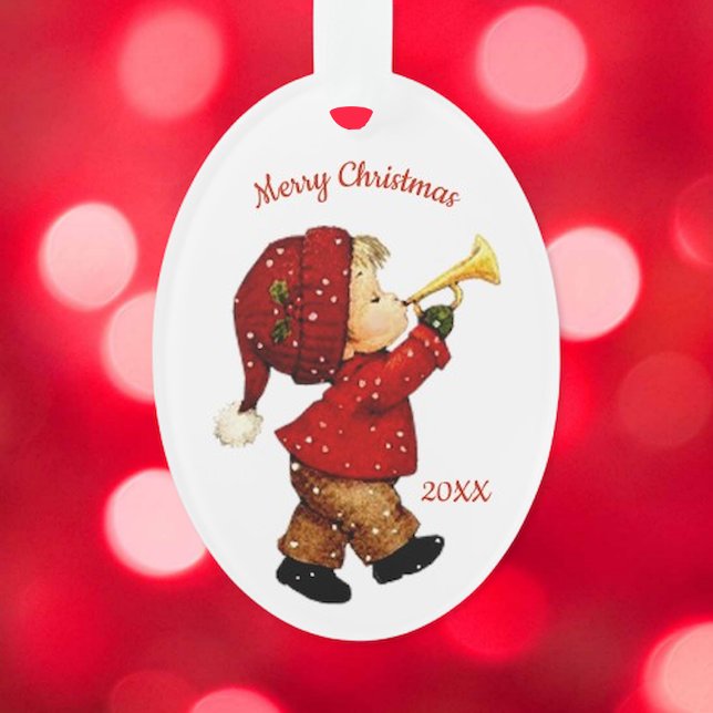 Niedlicher Weihnachtsspielzeugjunge mit Horn-Akryl Ornament (Von Creator hochgeladen)