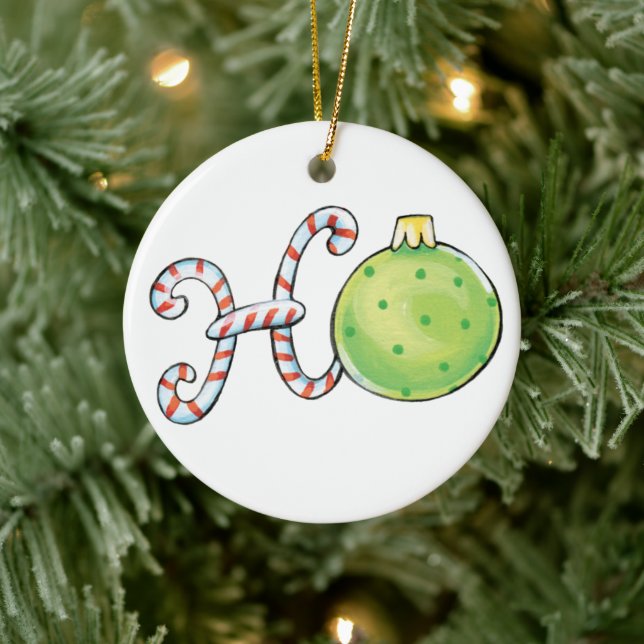 Niedlicher Weihnachtstext, Ho in Candy Canes Ornam Keramik Ornament (Baum)