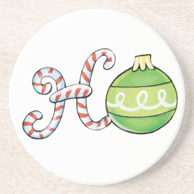Niedlicher Weihnachtstext, Ho in Candy Canes Ornam Sandstein Untersetzer (Vorne)