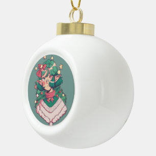 Niedlicher Weihnachtsurlaub Elf Anime Girl Keramik Kugel-Ornament