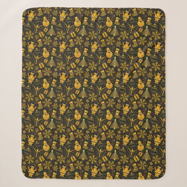 Niedlicher Weihnachtsurlaub Gold Schwarzes Muster Sherpadecke (Vorderseite)