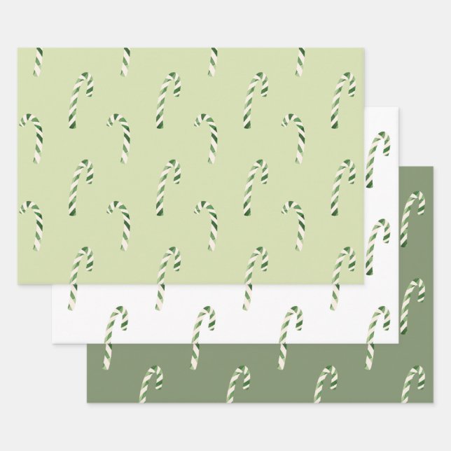 Niedlicher Weihnachtsurlaub mit grüner Candy Canes Geschenkpapier Set (Set)
