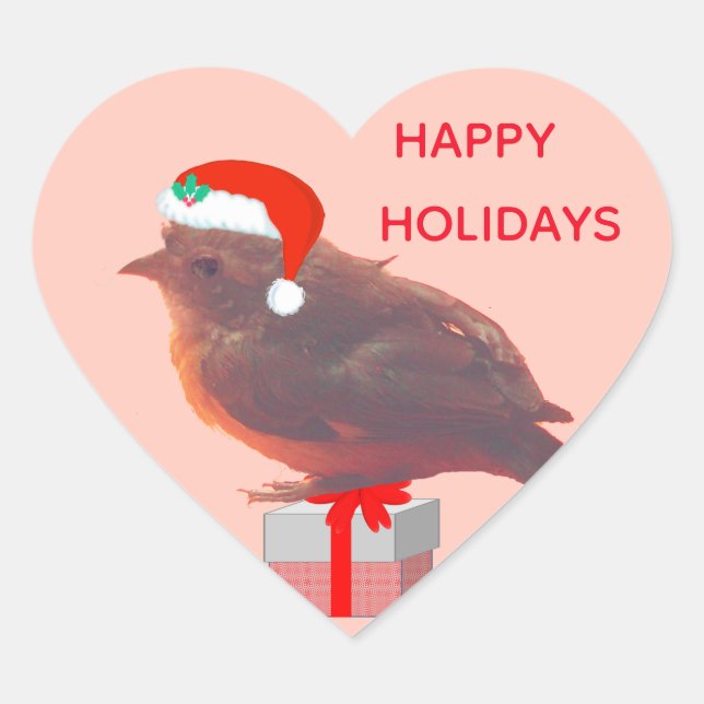 Niedlicher Weihnachtsvogel Herz-Aufkleber (Vorderseite)