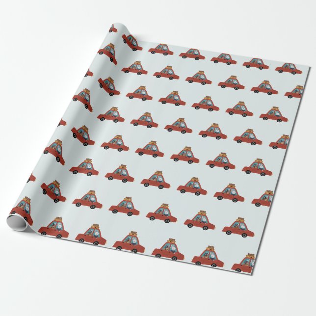 Niedlicher Weihnachtswagen mit Sonnenschein und Ge Geschenkpapier (Ungerollt)