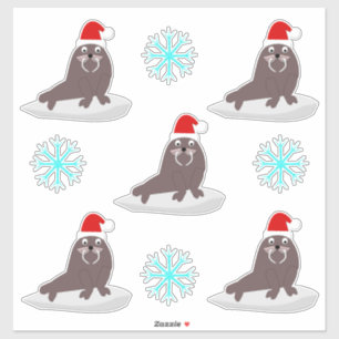 Niedlicher Weihnachtswalrus und Schneeflocken Aufkleber