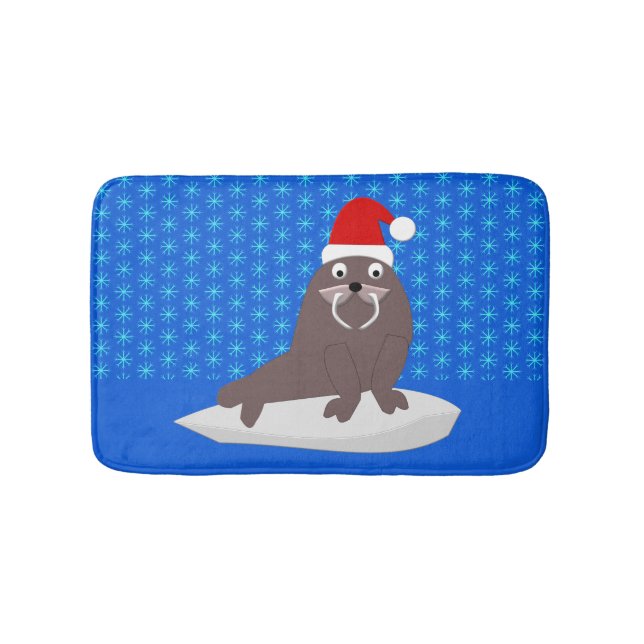 Niedlicher Weihnachtswalrus und Schneeflocken Badematte (Vorderseite)