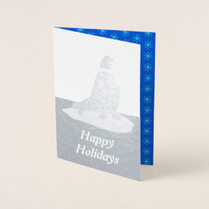 Niedlicher Weihnachtswalrus und Schneeflocken Folienkarte