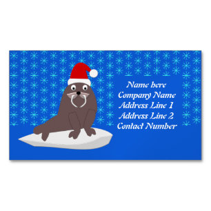 Niedlicher Weihnachtswalrus und Schneeflocken Magnetische Visitenkarte