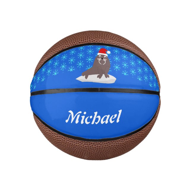 Niedlicher Weihnachtswalrus und Schneeflocken Mini Basketball (Vorderseite)