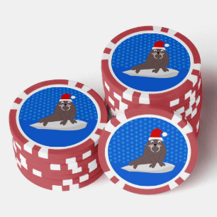 Niedlicher Weihnachtswalrus und Schneeflocken Pokerchips
