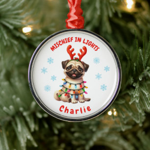 Niedlicher Weihnachtswasserspass Mops Schneeflocke Ornament Aus Metall