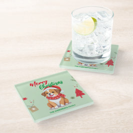 Niedlicher Weihnachtswelpe Santa Scarf Urlaub Glasuntersetzer