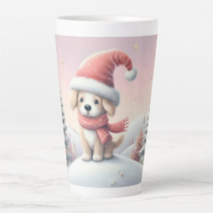 Niedlicher Weihnachtswelpen in der Weihnachtsmannm Milchtasse