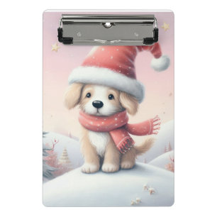 Niedlicher Weihnachtswelpen in der Weihnachtsmannm Mini Klemmbrett