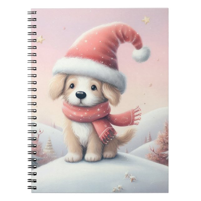 Niedlicher Weihnachtswelpen in der Weihnachtsmannm Notizblock (Vorderseite)