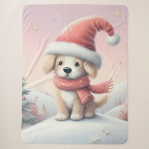 Niedlicher Weihnachtswelpen in der Weihnachtsmannm Sherpadecke