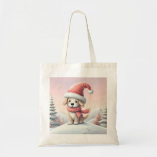 Niedlicher Weihnachtswelpen in der Weihnachtsmannm Tragetasche