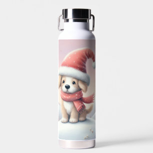 Niedlicher Weihnachtswelpen in der Weihnachtsmannm Trinkflasche