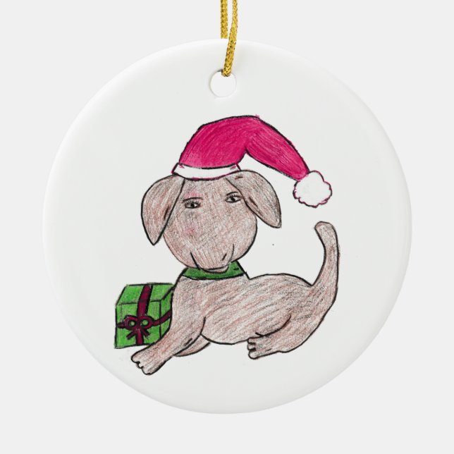 Niedlicher Weihnachtswelpen Keramik Ornament (Vorne)
