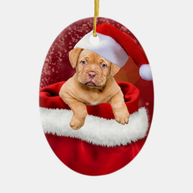 Niedlicher Weihnachtswelpen Keramik Ornament (Vorne)