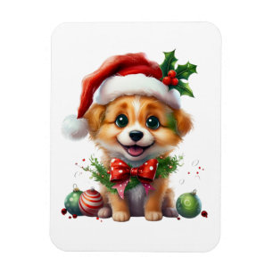 Niedlicher Weihnachtswelpen mit Weihnachtsmannmütz Magnet