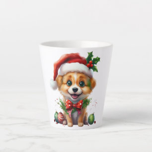 Niedlicher Weihnachtswelpen mit Weihnachtsmannmütz Milchtasse