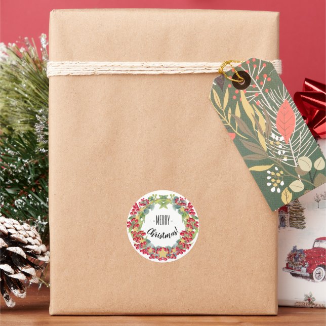 Niedlicher Weihnachtswreath Red Berries Runder Aufkleber (Feiertag)