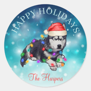 Niedlicher Weihnachtswunsch Happy Holidays Hunde H Runder Aufkleber